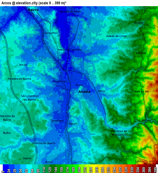 Zoom OUT 2x Arcos, Portugal elevation map