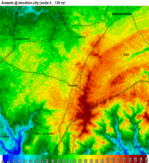 Zoom OUT 2x Arazede, Portugal elevation map