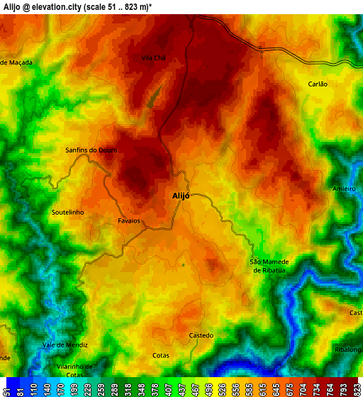 Zoom OUT 2x Alijó, Portugal elevation map