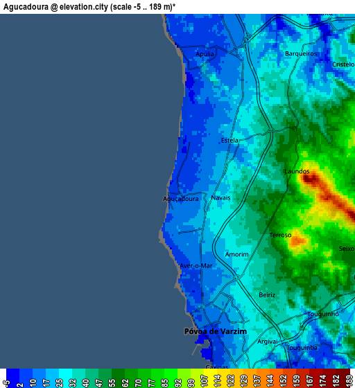 Zoom OUT 2x Aguçadoura, Portugal elevation map