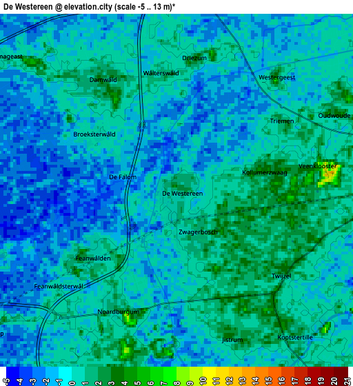 Zoom OUT 2x De Westereen, Netherlands elevation map