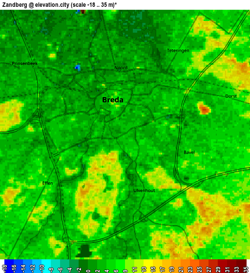 Zoom OUT 2x Zandberg, Netherlands elevation map