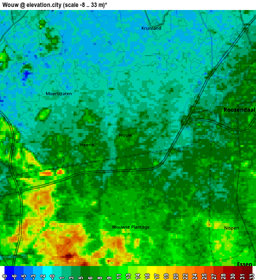 Zoom OUT 2x Wouw, Netherlands elevation map