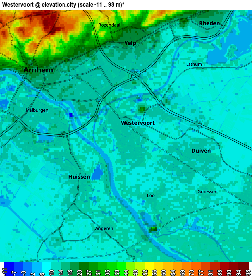 Zoom OUT 2x Westervoort, Netherlands elevation map