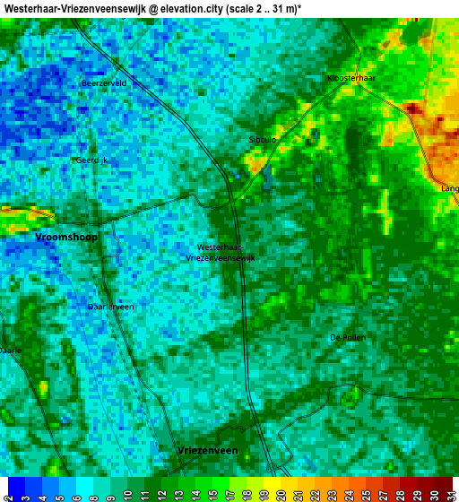 Zoom OUT 2x Westerhaar-Vriezenveensewijk, Netherlands elevation map