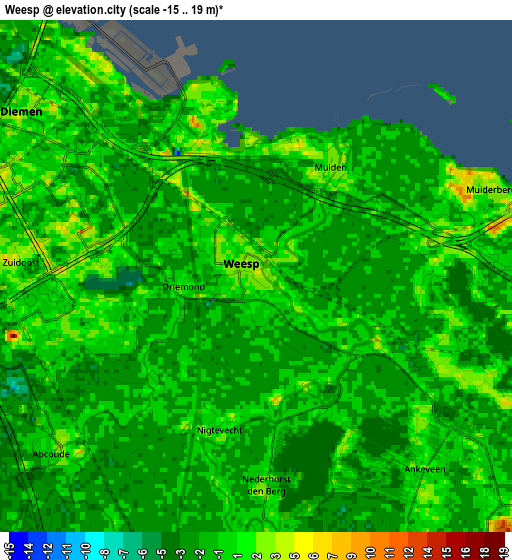 Zoom OUT 2x Weesp, Netherlands elevation map