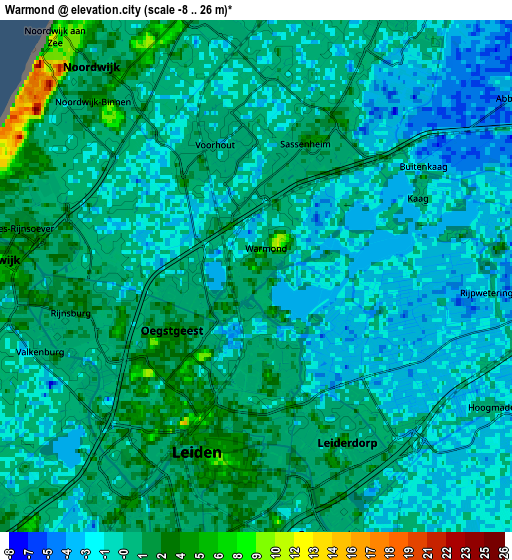 Zoom OUT 2x Warmond, Netherlands elevation map