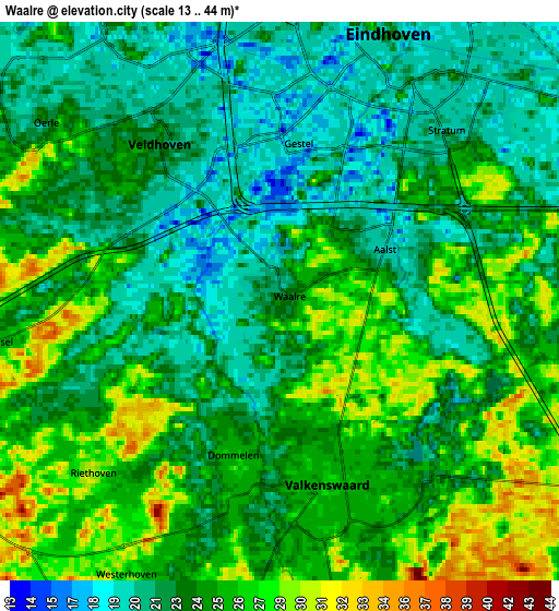 Zoom OUT 2x Waalre, Netherlands elevation map