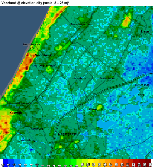 Zoom OUT 2x Voorhout, Netherlands elevation map