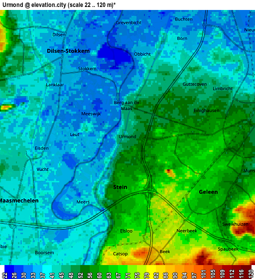 Zoom OUT 2x Urmond, Netherlands elevation map