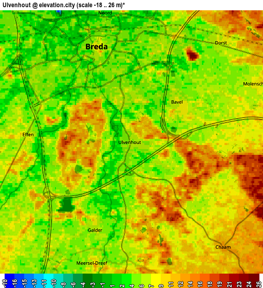 Zoom OUT 2x Ulvenhout, Netherlands elevation map