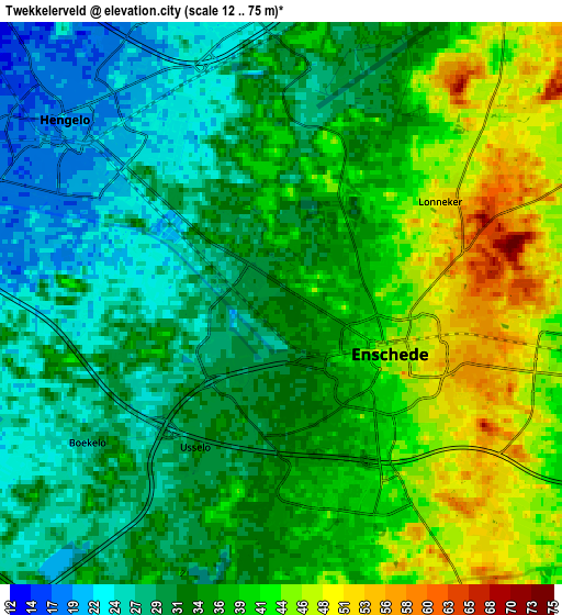 Zoom OUT 2x Twekkelerveld, Netherlands elevation map