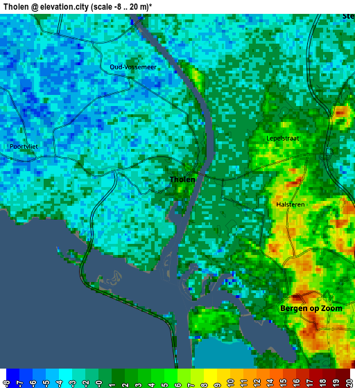 Zoom OUT 2x Tholen, Netherlands elevation map