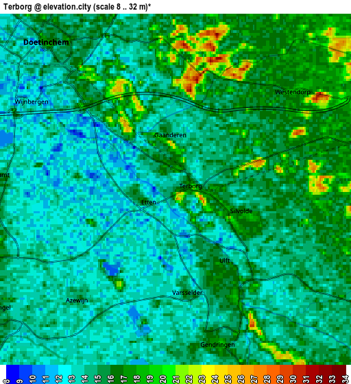 Zoom OUT 2x Terborg, Netherlands elevation map