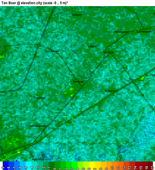 Zoom OUT 2x Ten Boer, Netherlands elevation map