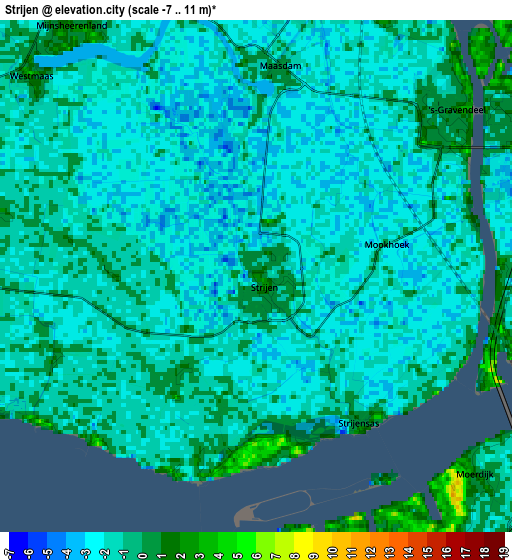 Zoom OUT 2x Strijen, Netherlands elevation map