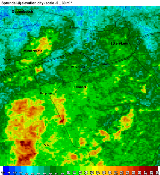 Zoom OUT 2x Sprundel, Netherlands elevation map