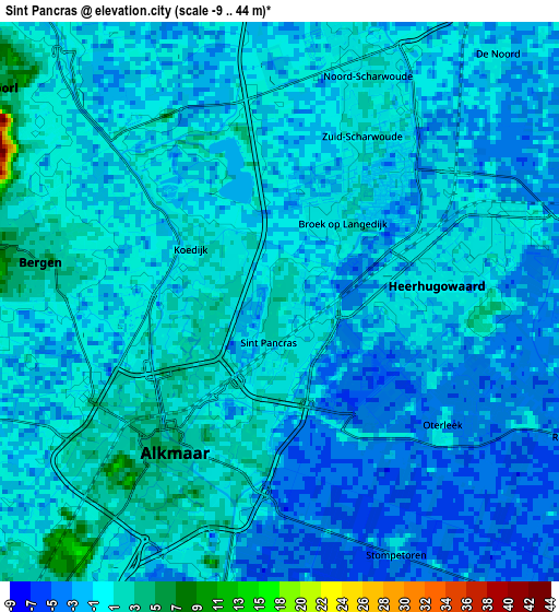 Zoom OUT 2x Sint Pancras, Netherlands elevation map