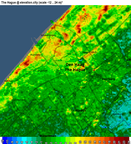Zoom OUT 2x The Hague, Netherlands elevation map