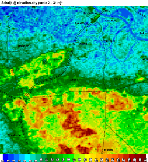 Zoom OUT 2x Schaijk, Netherlands elevation map