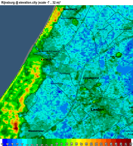 Zoom OUT 2x Rijnsburg, Netherlands elevation map