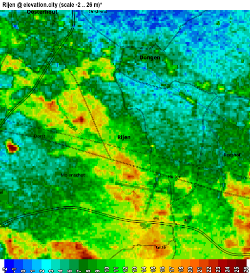 Zoom OUT 2x Rijen, Netherlands elevation map