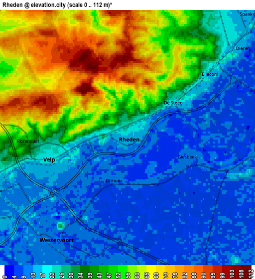 Zoom OUT 2x Rheden, Netherlands elevation map
