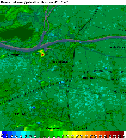 Zoom OUT 2x Raamsdonksveer, Netherlands elevation map