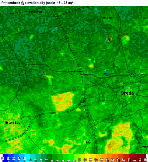 Zoom OUT 2x Prinsenbeek, Netherlands elevation map