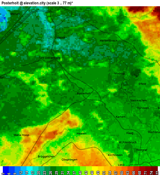 Zoom OUT 2x Posterholt, Netherlands elevation map