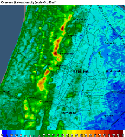 Zoom OUT 2x Overveen, Netherlands elevation map