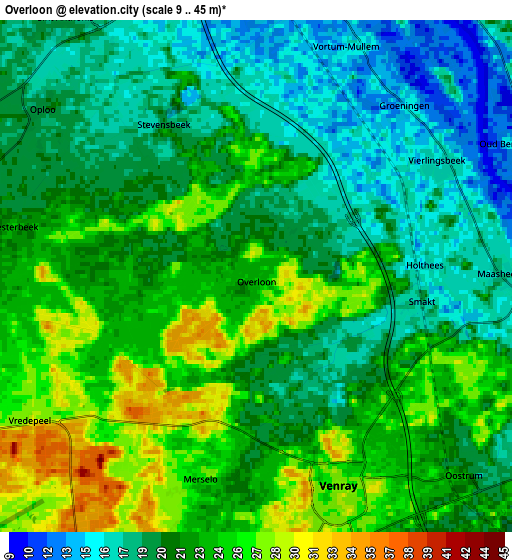 Zoom OUT 2x Overloon, Netherlands elevation map