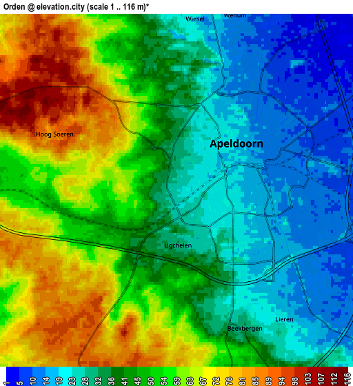 Zoom OUT 2x Orden, Netherlands elevation map