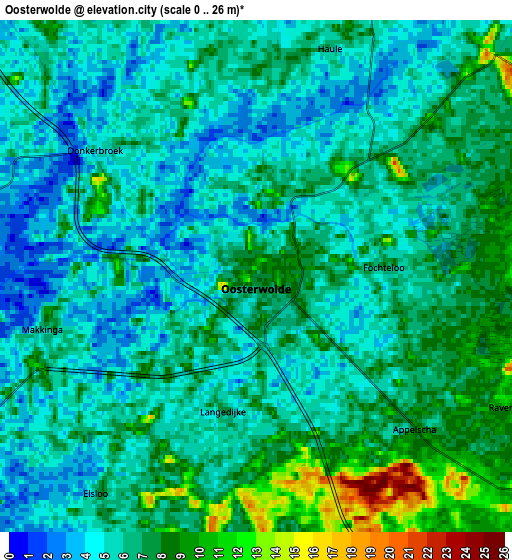 Zoom OUT 2x Oosterwolde, Netherlands elevation map