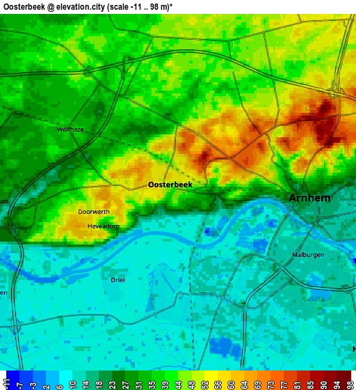 Zoom OUT 2x Oosterbeek, Netherlands elevation map