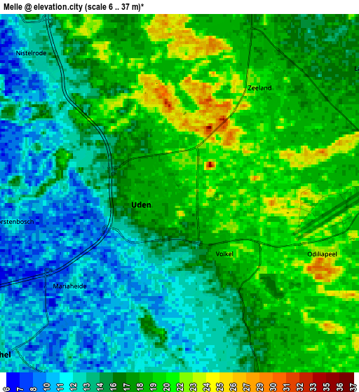 Zoom OUT 2x Melle, Netherlands elevation map