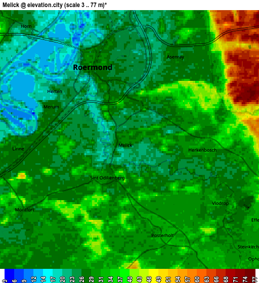 Zoom OUT 2x Melick, Netherlands elevation map