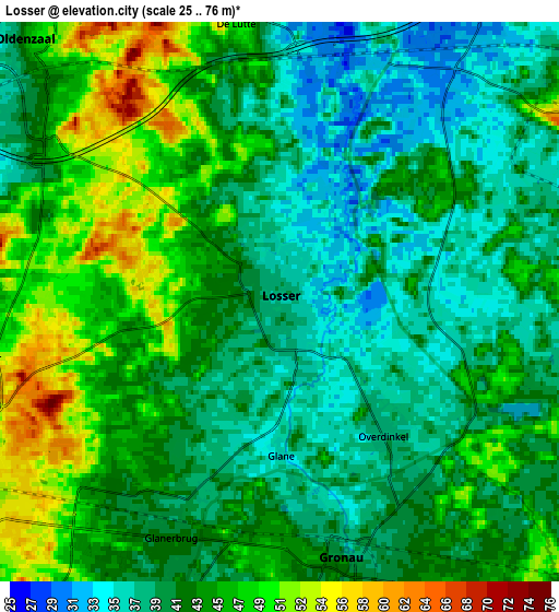 Zoom OUT 2x Losser, Netherlands elevation map