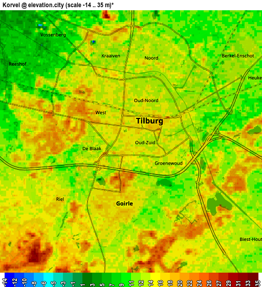 Zoom OUT 2x Korvel, Netherlands elevation map