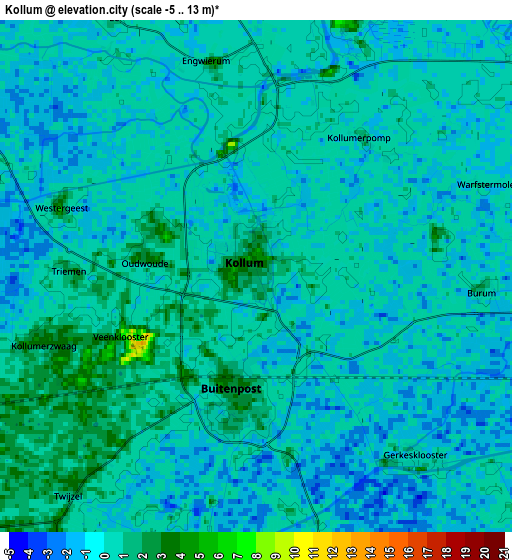 Zoom OUT 2x Kollum, Netherlands elevation map