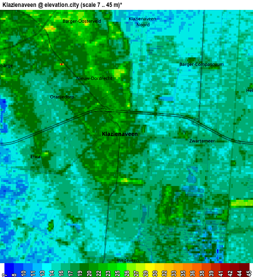 Zoom OUT 2x Klazienaveen, Netherlands elevation map