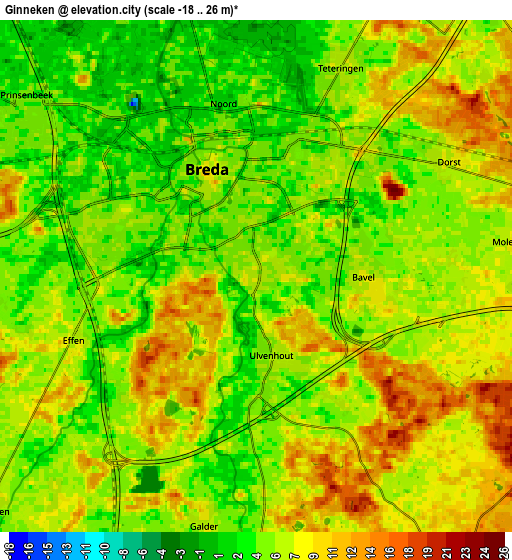 Zoom OUT 2x Ginneken, Netherlands elevation map