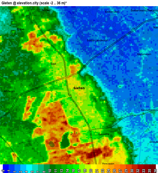 Zoom OUT 2x Gieten, Netherlands elevation map