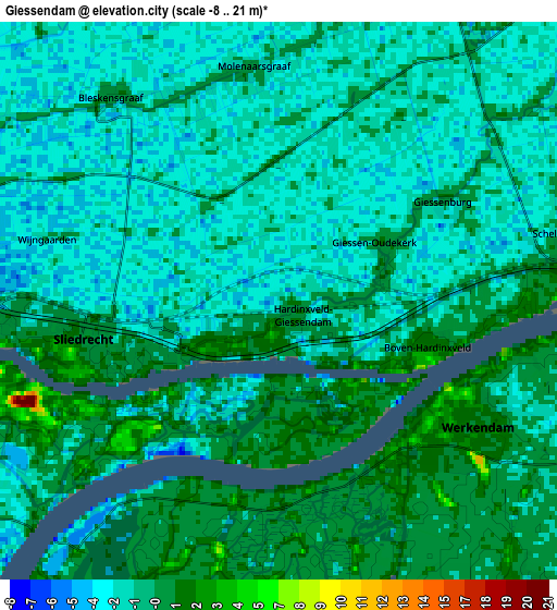 Zoom OUT 2x Giessendam, Netherlands elevation map