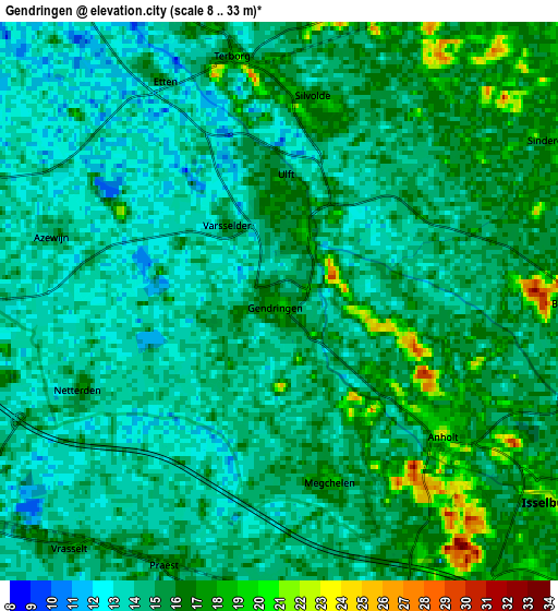 Zoom OUT 2x Gendringen, Netherlands elevation map