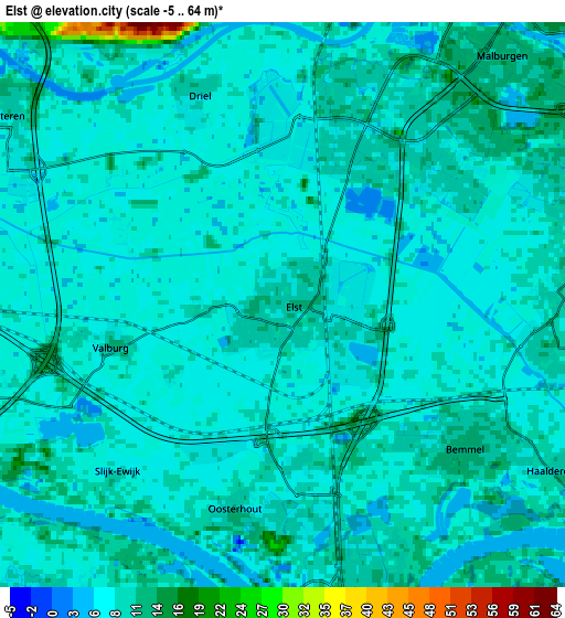 Zoom OUT 2x Elst, Netherlands elevation map