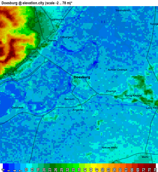 Zoom OUT 2x Doesburg, Netherlands elevation map