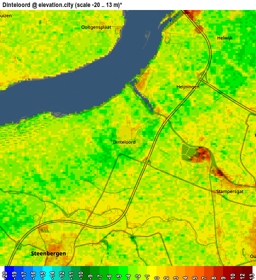 Zoom OUT 2x Dinteloord, Netherlands elevation map