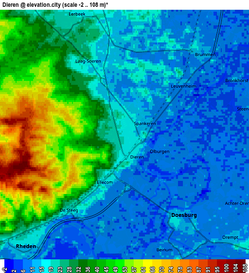 Zoom OUT 2x Dieren, Netherlands elevation map