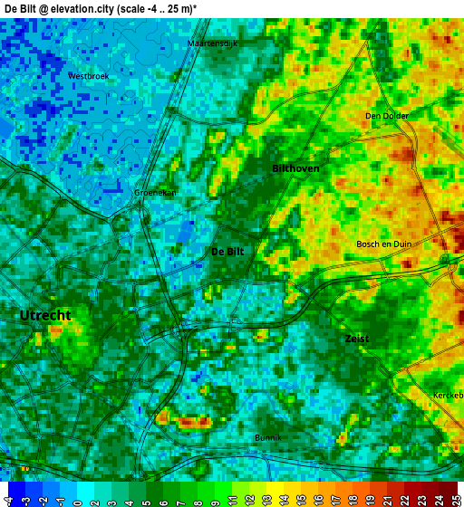 Zoom OUT 2x De Bilt, Netherlands elevation map